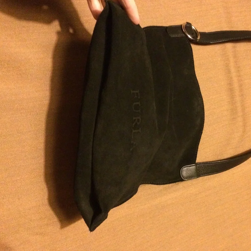 Furla Black Suede Shoulder Tote